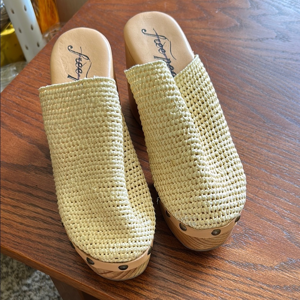 Free People Tan Woven Mule Clogs